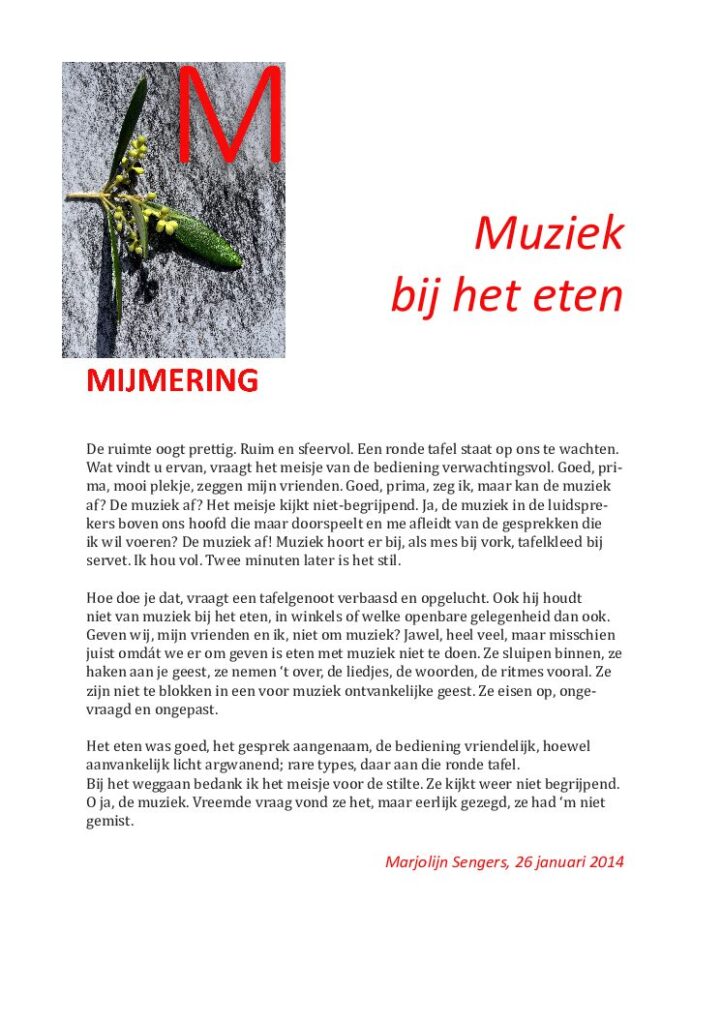 thumbnail of Mijmering 13 Muziek bij het eten 26-01-2014